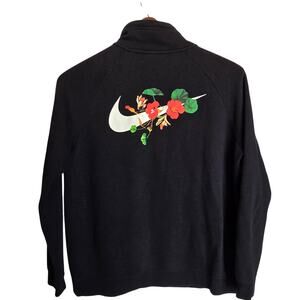 Women's Nike XL Black Floral Half Zip Long Sleeve Pullover Athleisure Sweatshirt